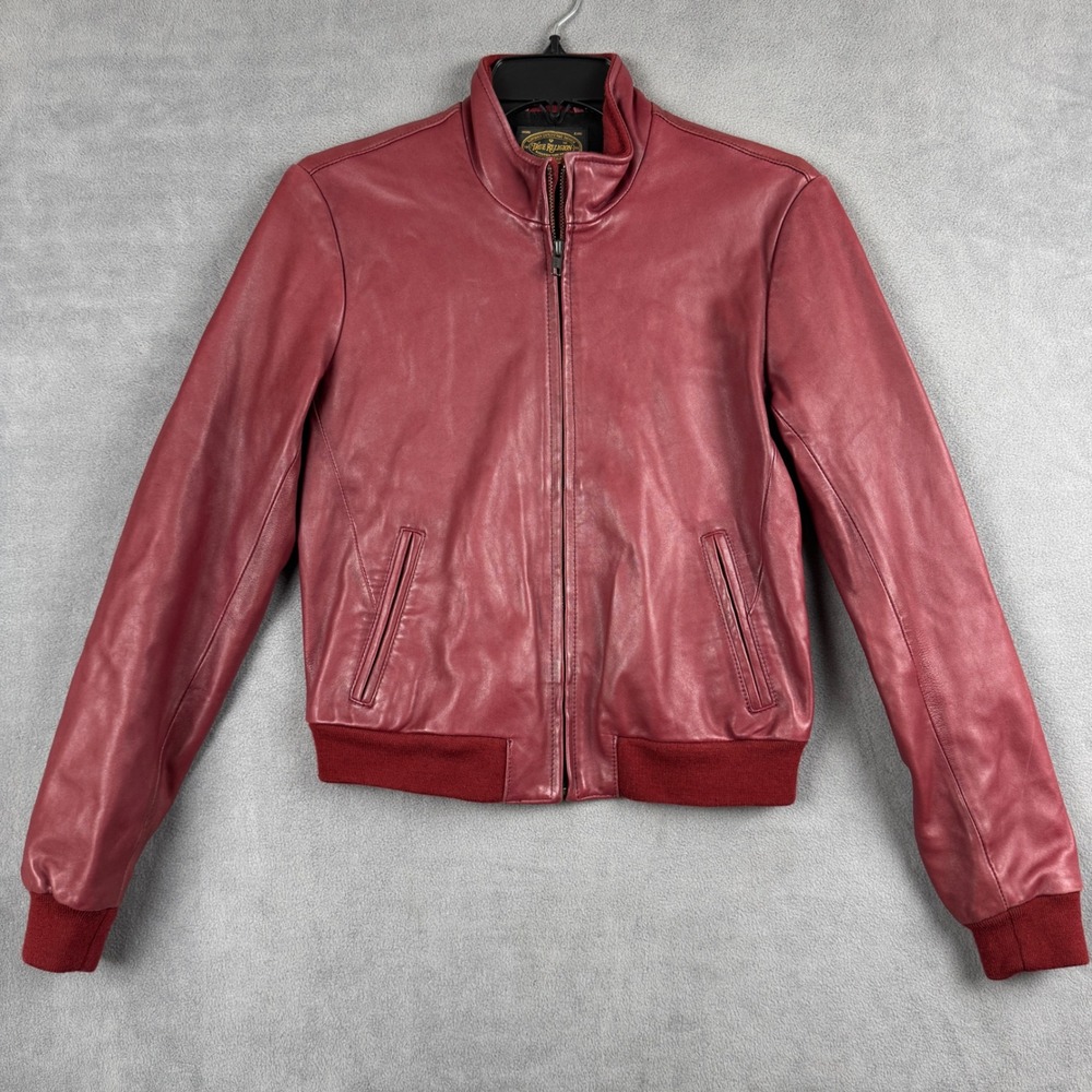 True Religion Burgundy Red Sheep Leather Bomber Jacket Small WBPFJ08F01